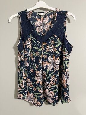 Christopher & Banks Navy Floral Lace V-Neck Camisole
